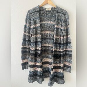 Ruff Hewn Womens Cardigan Long Sweater Wool Blend Open Front Pockets Blue Gray